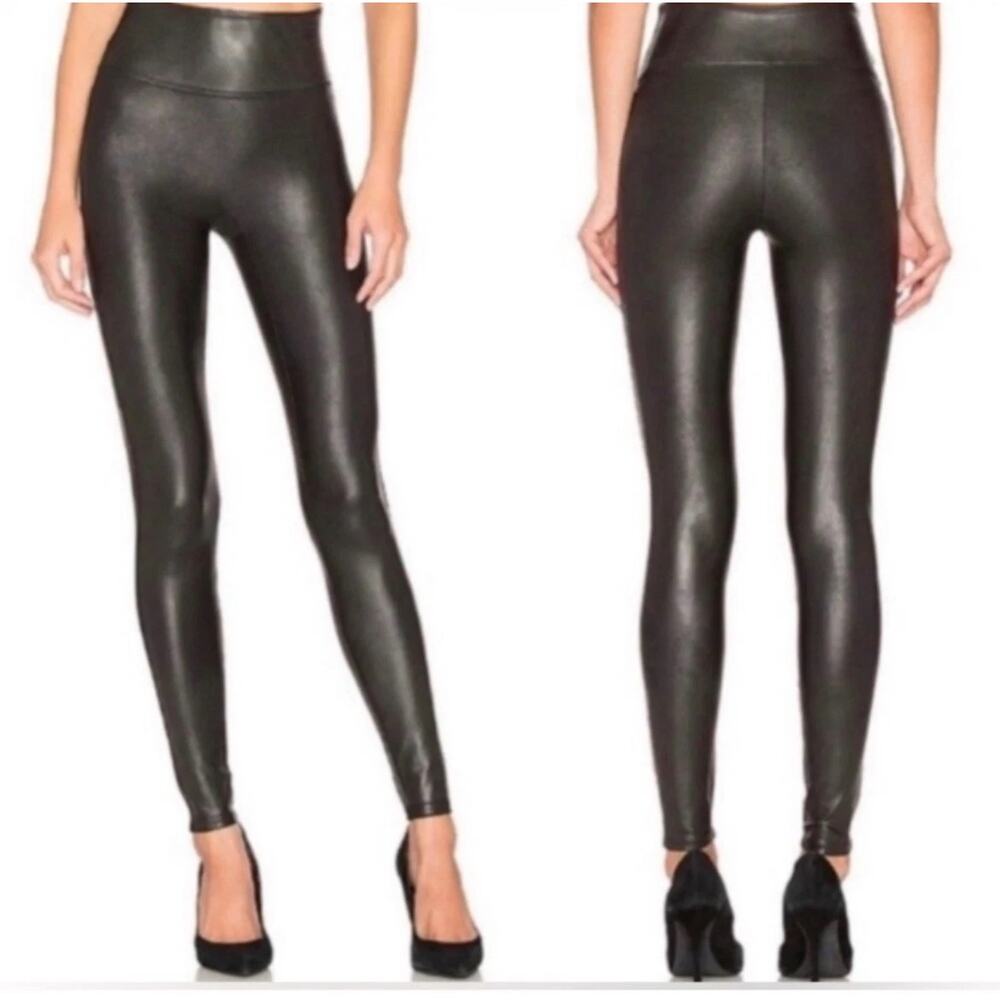 Spanx Faux Leather Leggings XS Pants Shapewear Power waistband #2437 22x28”